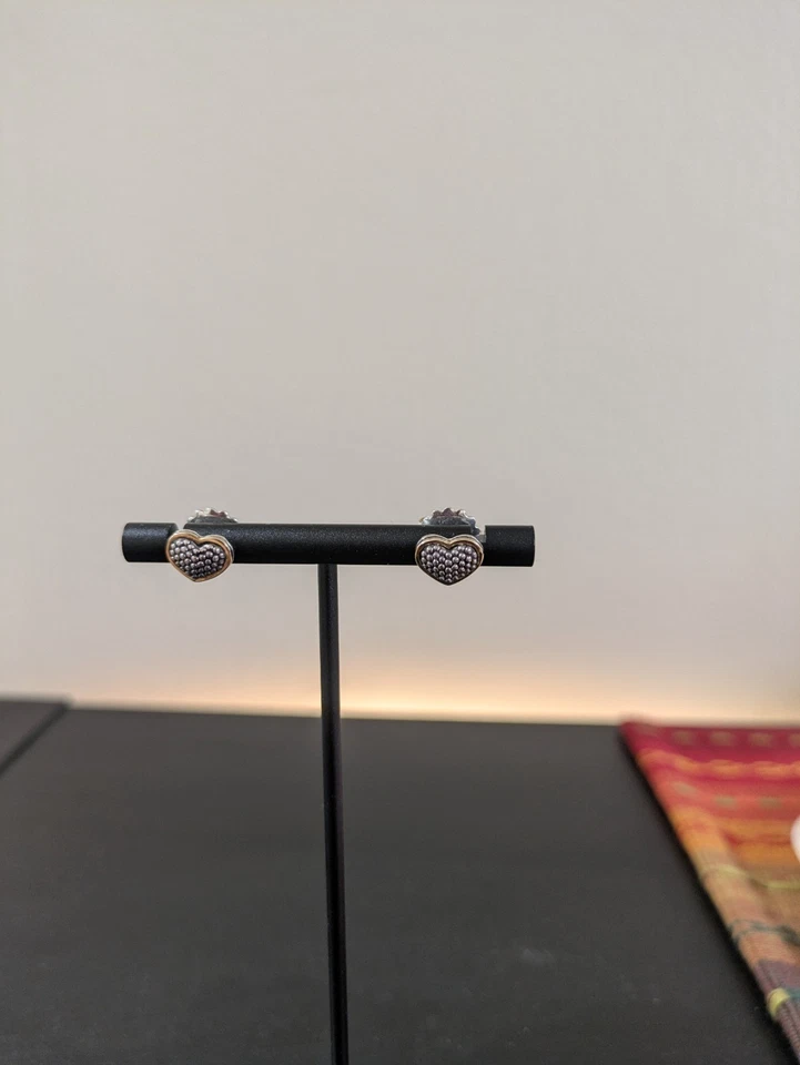 Lagos 925 Sterling Silver Earring Caviar Two Tone 18K Gold Heart Stud Earring - Image 2 of 4