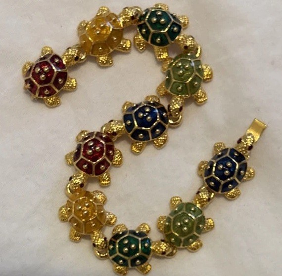 Vintage KJL Multicolor Enamel Turtle Link Tennis … - image 4