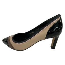Salvatore Ferragamo - Black Beige Light Pink Leather Patent Leather Pumps