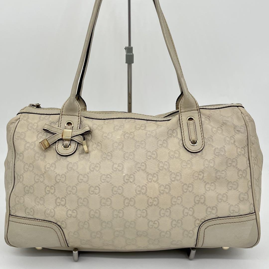 Gucci GG Shima Leather Tote Bag in Off-White Authentic Shoulder Handbag