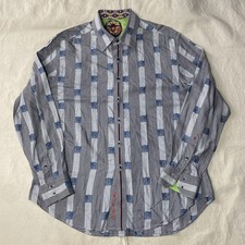 Robert Graham Shirt Mens XL Multicolor Flip Cuff Button Up Striped Flawed Button