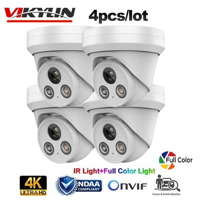 4 Pack Vikylin 4K 8MP Full Color+IR Light Security IP Camera POE Onvif Microphon