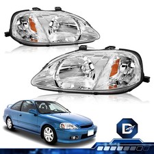 Fit For 1999-2000 Honda Civic Dx Ex Halogen Headlights Pair 99-00