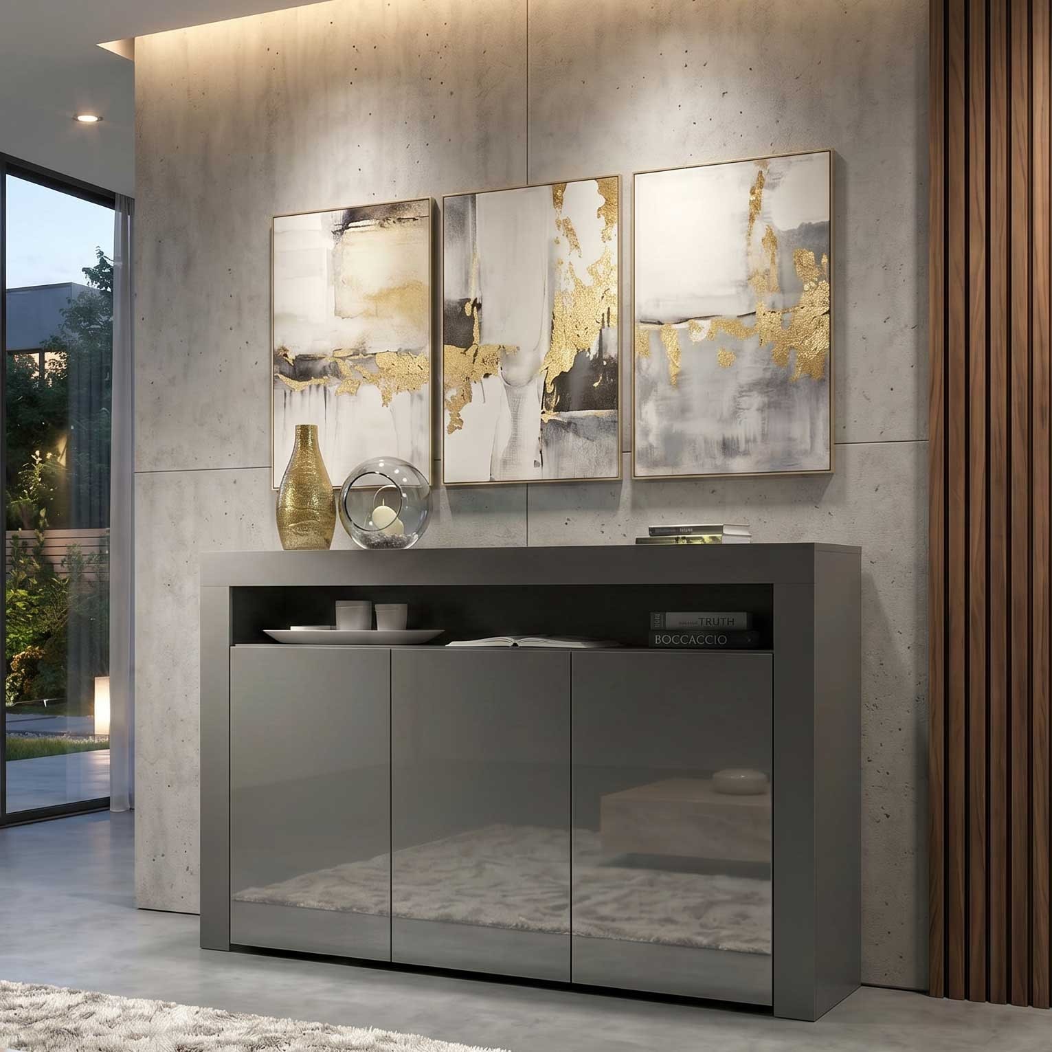 TV Unit TV Stand Sideboard Cabinet Storage Grey Matt Gloss Display Unit 155cm