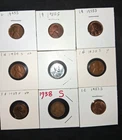 1929 - 1955 San Francisco mint 9 pennies uncirculated & circulated