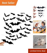 Spooky 120-Piece Bat Wall Decor Set - 4 Sizes of Waterproof Halloween Stickers