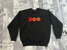 Vintage Halloween Embroidered Pumpkin BOO Adult Black Crewneck Ladies Sz L