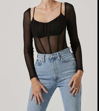ASTR the Label Black Ribbed Front Corset Vienna Bodysuit S