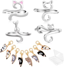 4PCS Cat Crochet Rings & 8PCS Stitch Markers - Adjustable Tension Rings for Knit