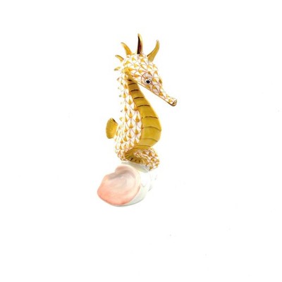 Vintage Herend Seahorse On Scallop Shell Yellow Porcelain Figurine 15325 Rare