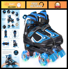 Adjustable Kids Roller Skates - Light Up Wheels, 4 Sizes for Boys Girls, Indoo