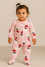 Carter s Girls 2T Fleece Footed Pajamas Full Zipper Santa Christmas Jammies