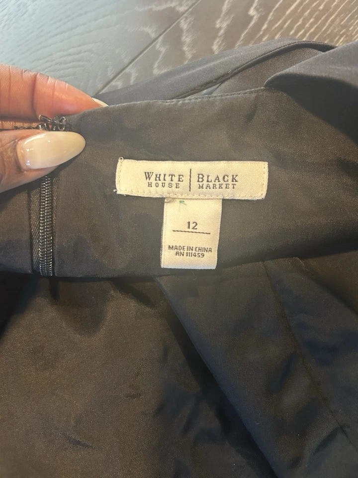 White House Black Market 黑色修身喇叭裙绑带褶 12 码 — 第 3/4 张图片