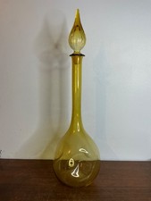 Vintage Glass 26  Decanter with Pinched Sides  Teardrop Flame Stopper Blenko 