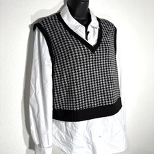 Women's L Houndstooth Sweater Vest Button Down Shirt Academia Preppy Heritage