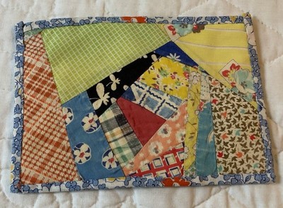 Vintage Table Topper, Patchwork Crazy Quilt, Calico Prints, Multi Color, Cotton