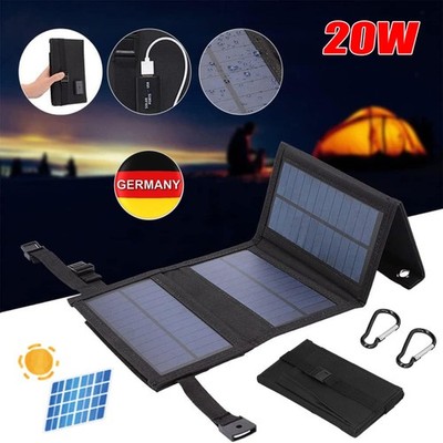 20W Faltbar Solarpanel Solarmodul PowerBank Handy Ladegerät für Camping Wandern