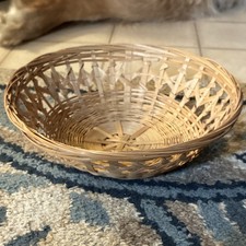 Small Round Brown Wicker Basket, Non-Lidded Freestanding Rustic Bohemian
