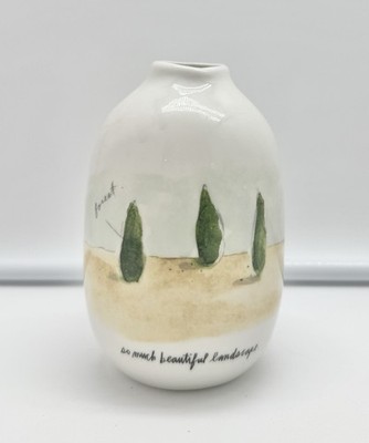 Vintage Rae Dunn Magenta 5  Dimpled French Sketch Landscape Vase Cypress Trees