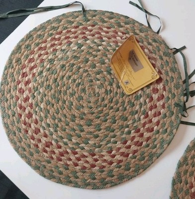 Braided Jute Chair Pads ( 2 ) Ties 15.5''.  Green/burgundy C-09 Capitol Earth Rug
