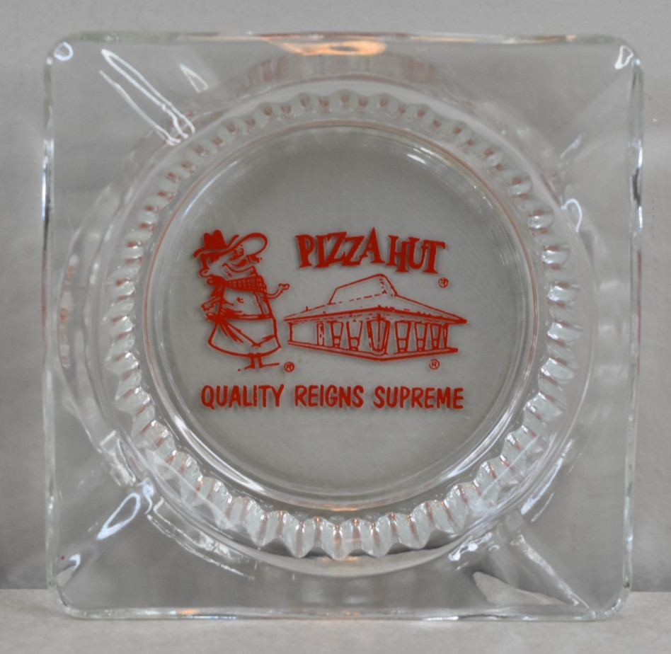 Vintage 1970s Pizza Hut Ashtray Glass Quality Reigns Supreme Pete Logo 4"