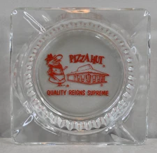 Vintage 1970s Pizza Hut Ashtray Glass Quality Reigns Supreme Pete Logo 4"