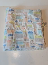 Captain Silly Pants Muslin Bamboo Soft Swaddle Blanket  Cottage Houses 42x42