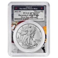2023-W $1 1-oz Burnished American Silver Eagle PCGS SP70 FDOI West Point Frame