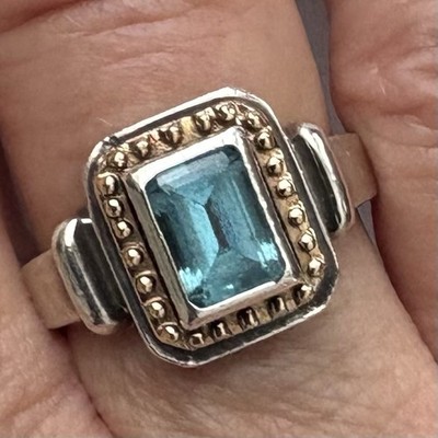 Sterling Silver 925 Emerald Cut - Blue Topaz Size 6 Ring (M&GN 