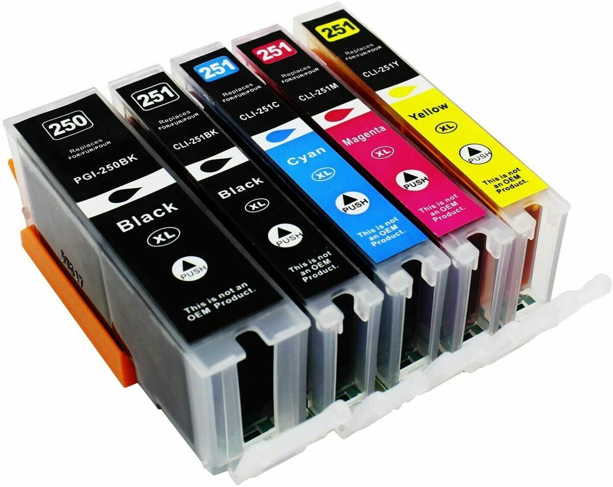 5 Pack Printer Ink Cartridge Combo full Set for Canon Pixma PGI-250XL CLI- 251XL