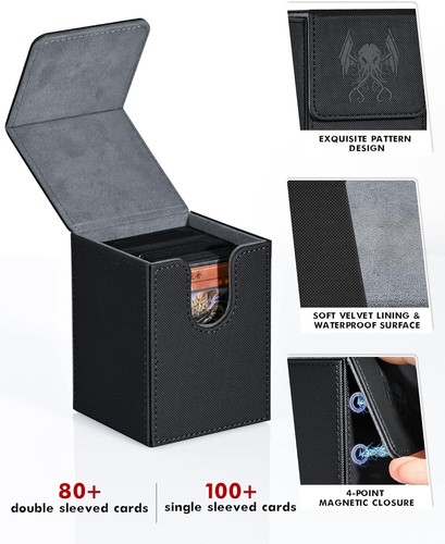Premium Card Deck Box for MTG & Yu-Gi-Oh, Holds 100+ Sleeved Cards, Black Cthulu - Picture 3 of 11