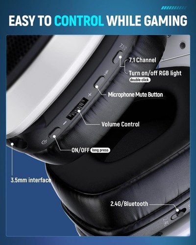 Wireless Gaming Headset with 7.1 Surround Sound for PS5 & PC - 30H Battery - Picture 9 of 9