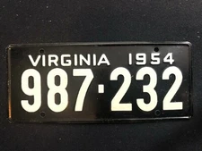 1953-54 General Mills Wheaties Tin Mini Bicycle License Plate - Virginia