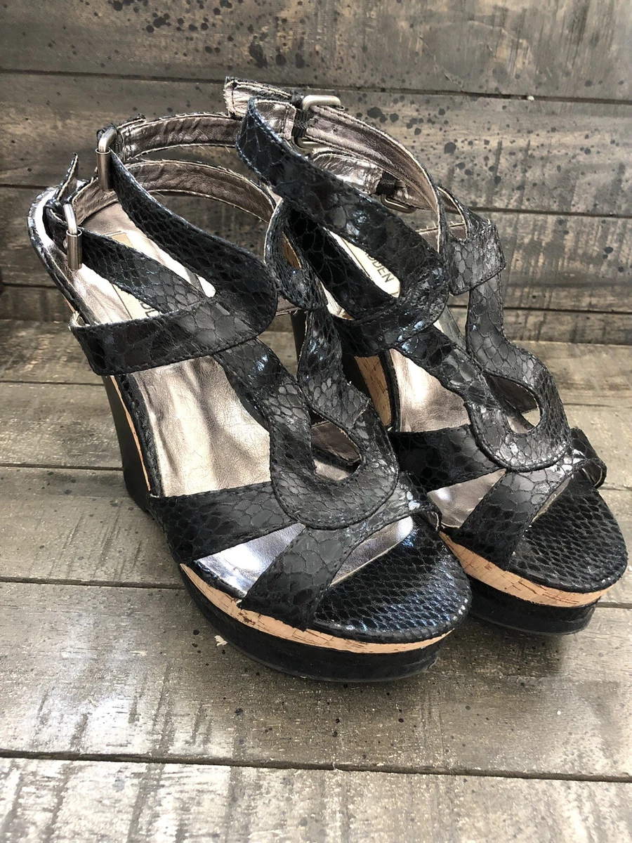 Steve madden black wedges 9s sale