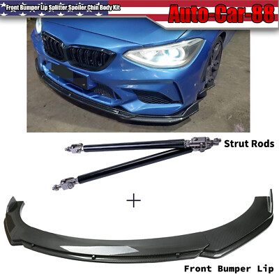 For 3 Series F30 F31 Front Bumper Lip Splitter Spoiler Carbon Fiber + Strut Rods