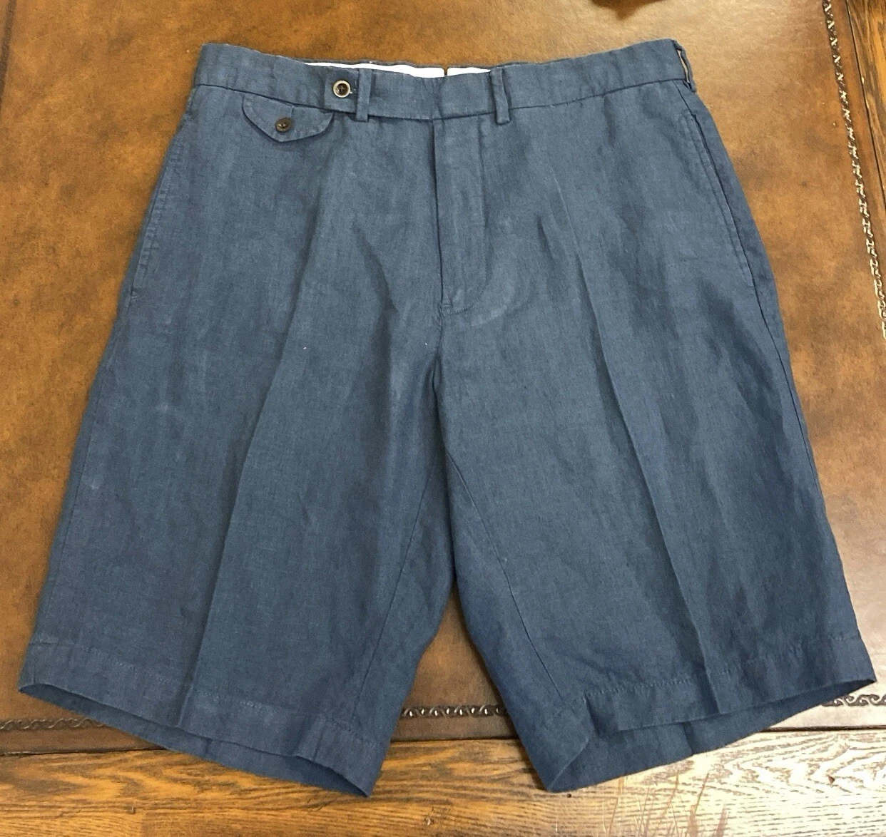 Polo By Ralph Lauren Vintage Navy Linen Coin Pocket Shorts 34