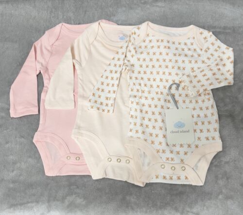 Cloud Island Pink/Peach Bodysuit For Baby Girl 0-3 Months 3 Pack