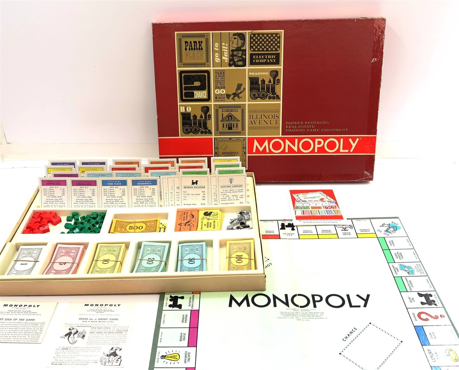 Vintage 1964 RED BOX MONOPOLY Board Game Parker Brothers Estate Trade Game | eBay