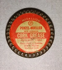 VINTAGE PENZEL MUELLER MEDALLION CORK GREASE TIN