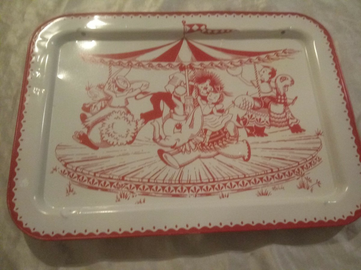 小物入れ vintage tray 1960 s RARE VINTAGE 1960s LAVADA KIDS METAL TV TRAY RED/WHITE CAROUSEL