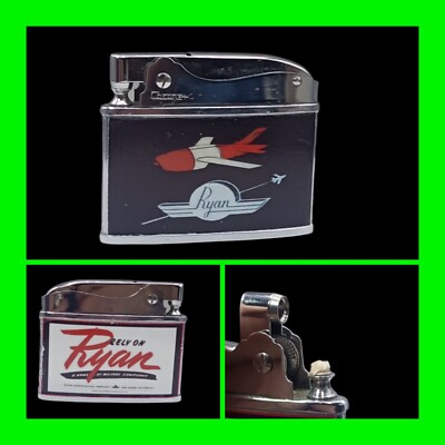 Vintage Ryan Aviation Flat Ad Petrol Cigarette Lighter - Working Unfired - RARE 