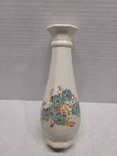 Vintage 1983 FTD F.T.D.A. White Ceramic Blue Flower Vase Floral Pattern Portugal
