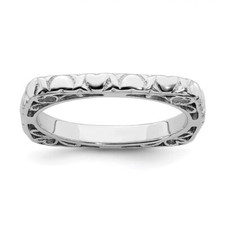 Sterling Silver Stackable Expressions Polished Rhodium-plated Square Ring