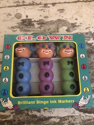 Lot Of  3 Vintage 1995 Clown  Bingo King Ink Markers
