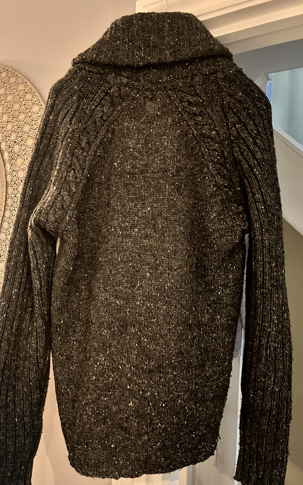 Fat Face Mens Chunky Shawl Neck Cardigan Charcoal (Size Small, PTP 22.5