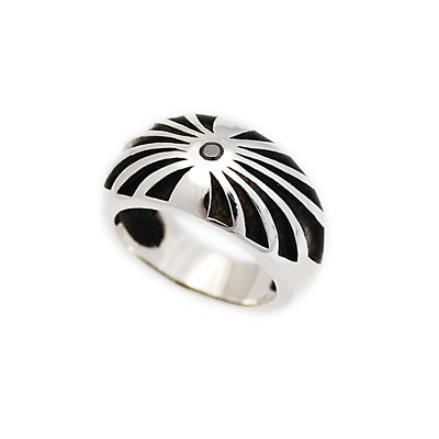 RISING SUN BLACK CZ 925 STERLING SILVER GOTHIC ROCK BIKER JEWELRY RING bub-r009