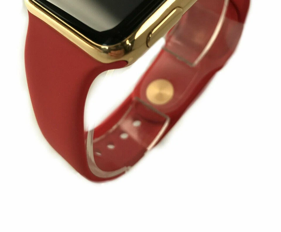 Authentic 42MM 44MM 45MM 24k Gold Pin Red Sport Band For Apple Watch - CUSTOM - Image 2 of 4