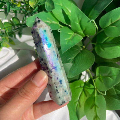 75g Titanium Angel Aura Kiwi Jasper Point Tower Rainbow Spiritual Healing Stone