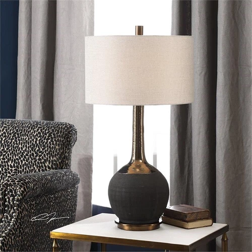 Uttermost Arnav Steel and Ceramic Table Lamp in Textured Black and Light Gray - Picture 2 of 7