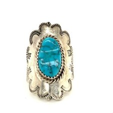 Vintage Signed Sterling Native American Southwest Turquoise Dome Ring sz 8 1/4
